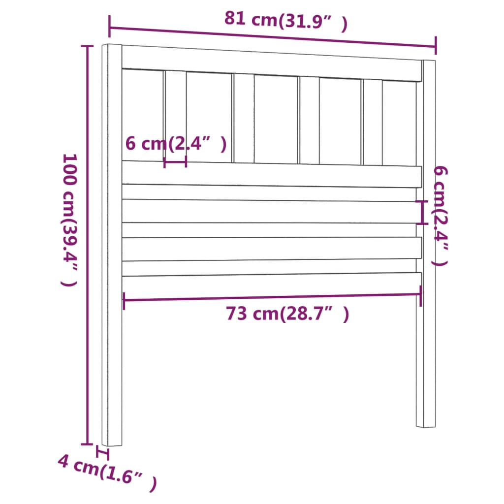 Testiera per Letto Bianca 81x4x100 cm in Legno Massello di Pino - homemem39