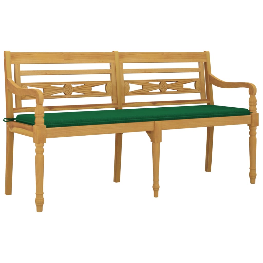 Panchina Batavia con Cuscino Verde 150 cm Legno Massello Teak - homemem39