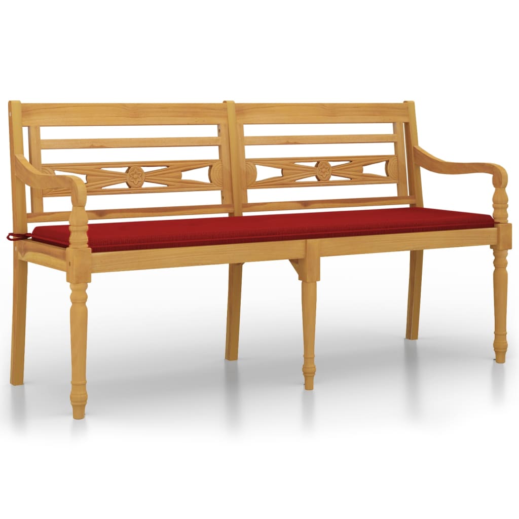 Panchina Batavia con Cuscino Rosso 150 cm Legno Massello Teak - homemem39