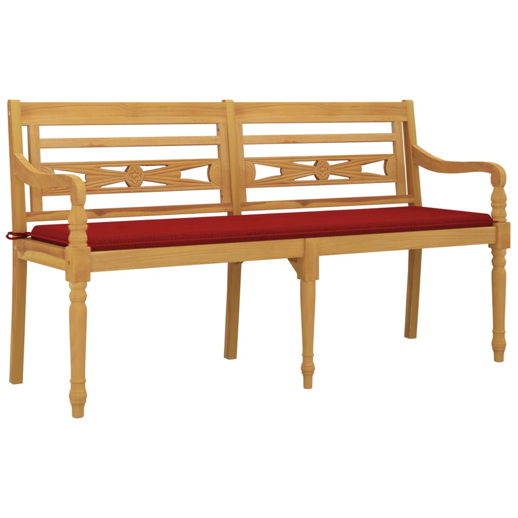 Panchina Batavia con Cuscino Rosso 150 cm Legno Massello Teak - homemem39