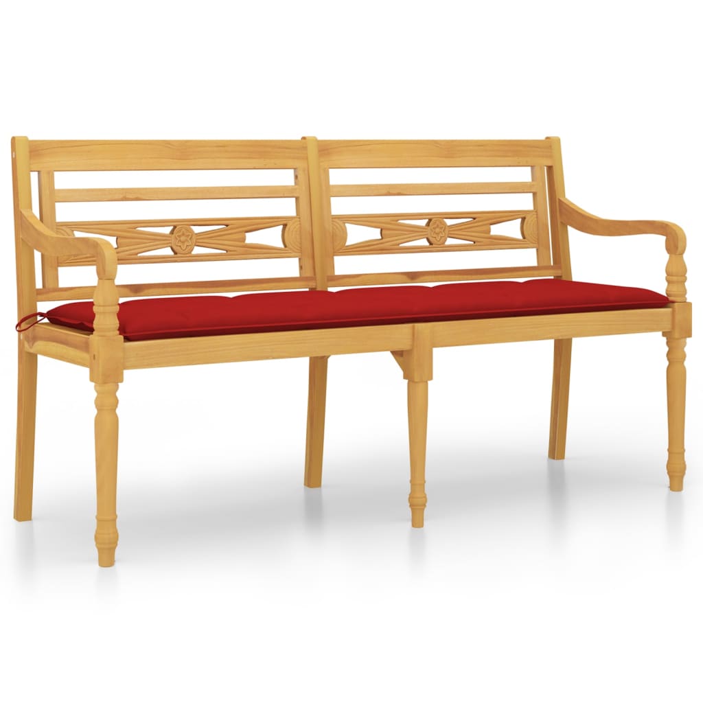 Panchina Batavia con Cuscino Rosso 150 cm Legno Massello Teak - homemem39