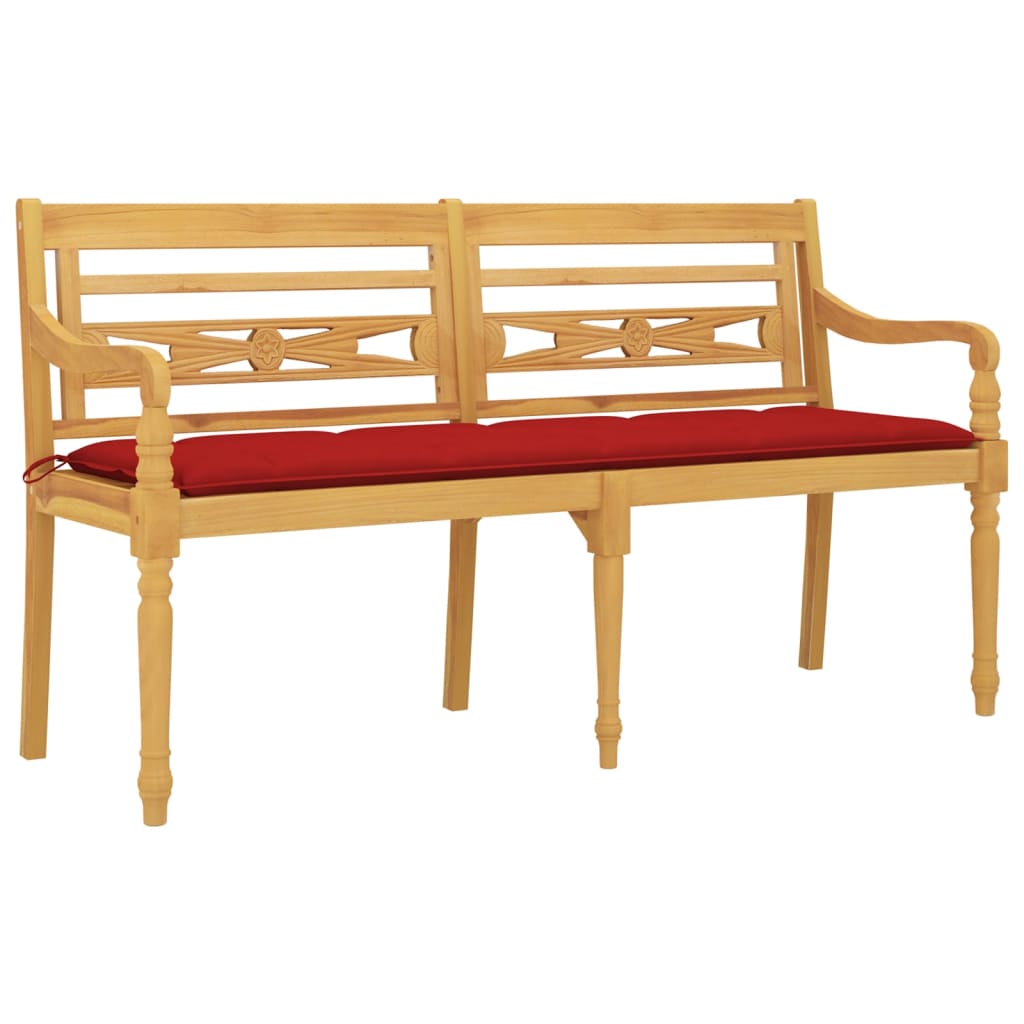 Panchina Batavia con Cuscino Rosso 150 cm Legno Massello Teak - homemem39