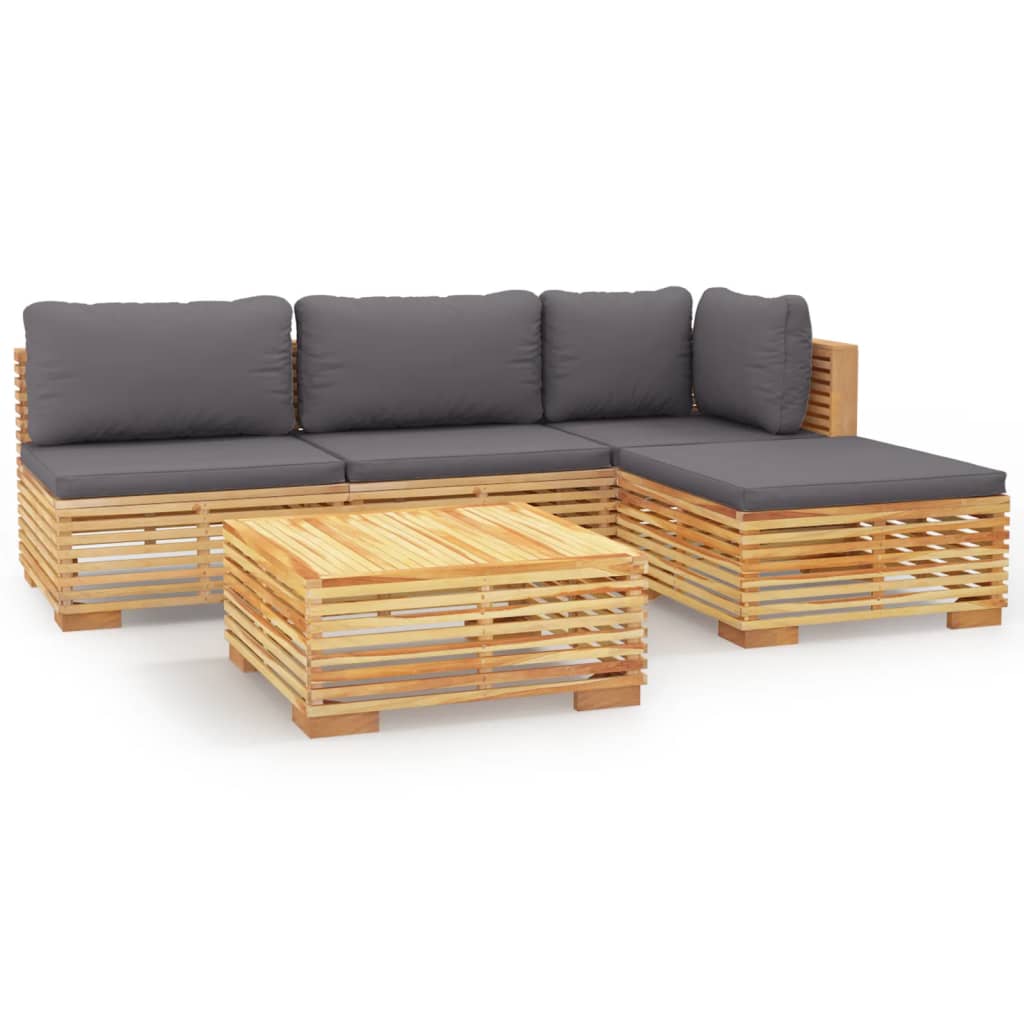 Set Divani da Giardino 5 pz con Cuscini Legno Massello di Teak - homemem39