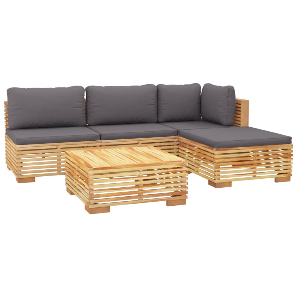 Set Divani da Giardino 5 pz con Cuscini Legno Massello di Teak - homemem39