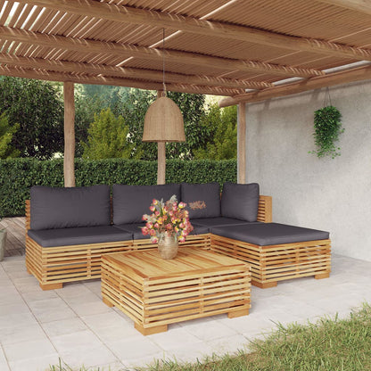 Set Divani da Giardino 5 pz con Cuscini Legno Massello di Teak - homemem39