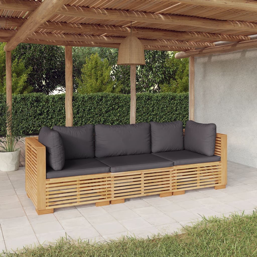 Set Divani da Giardino 3 pz con Cuscini Legno Massello di Teak - homemem39