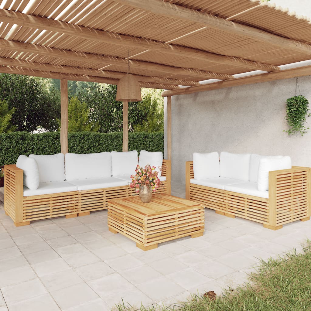 Set Divani da Giardino 6 pz con Cuscini Legno Massello di Teak - homemem39