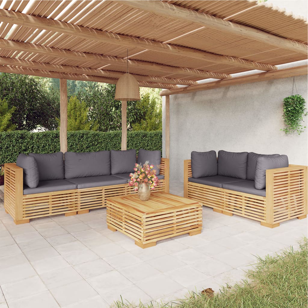 Set Divani da Giardino 6 pz con Cuscini Legno Massello di Teak - homemem39