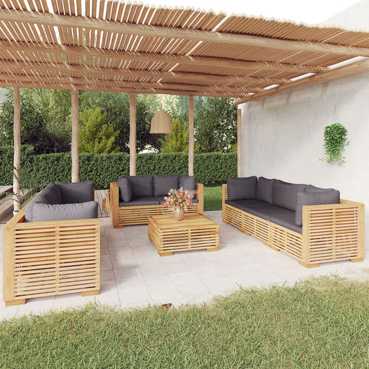 Set Divani da Giardino 9 pz con Cuscini Legno Massello di Teak - homemem39