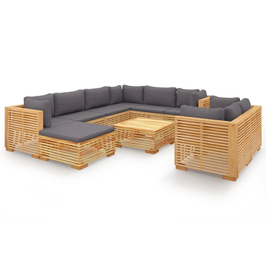 Set Divani da Giardino 10 pz con Cuscini Legno Massello di Teak - homemem39