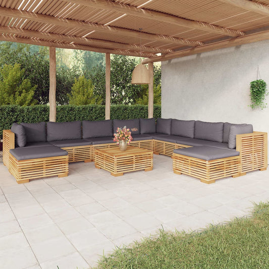 Set Divani da Giardino 11 pz con Cuscini Legno Massello di Teak - homemem39