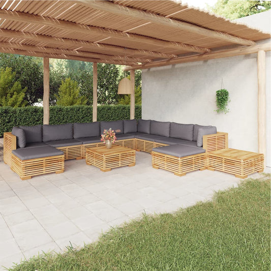 Set Divani da Giardino 12 pz con Cuscini Legno Massello di Teak - homemem39