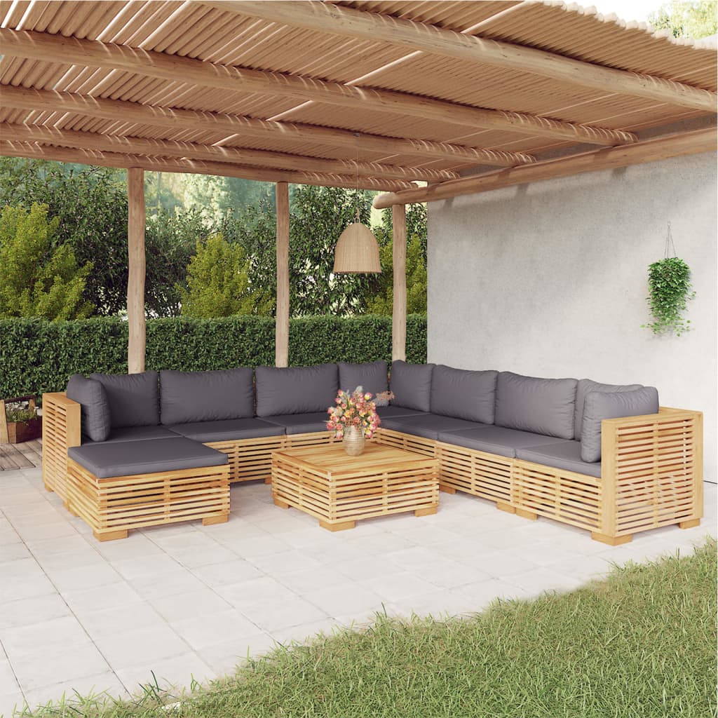 Set Divani da Giardino 9 pz con Cuscini Legno Massello di Teak - homemem39