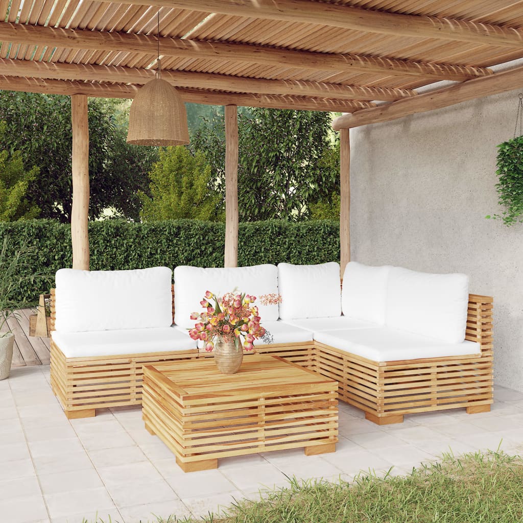 Set Divani da Giardino 5 pz con Cuscini Legno Massello di Teak - homemem39