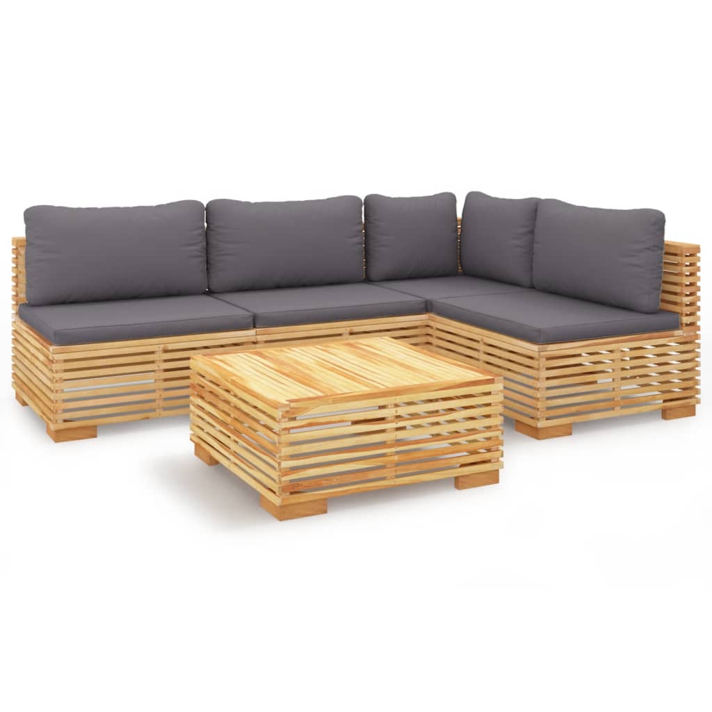 Set Divani da Giardino 5 pz con Cuscini Legno Massello di Teak - homemem39