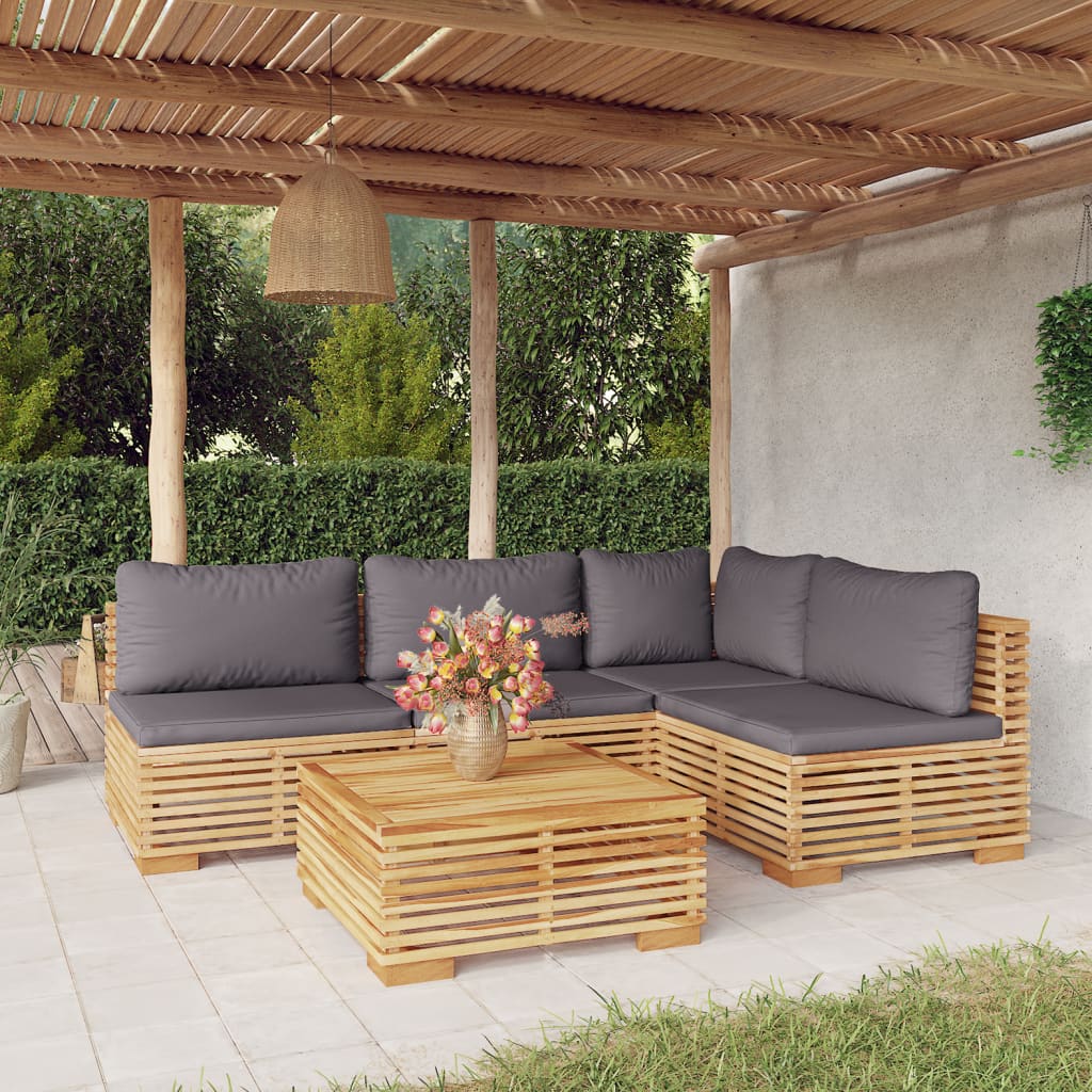 Set Divani da Giardino 5 pz con Cuscini Legno Massello di Teak - homemem39