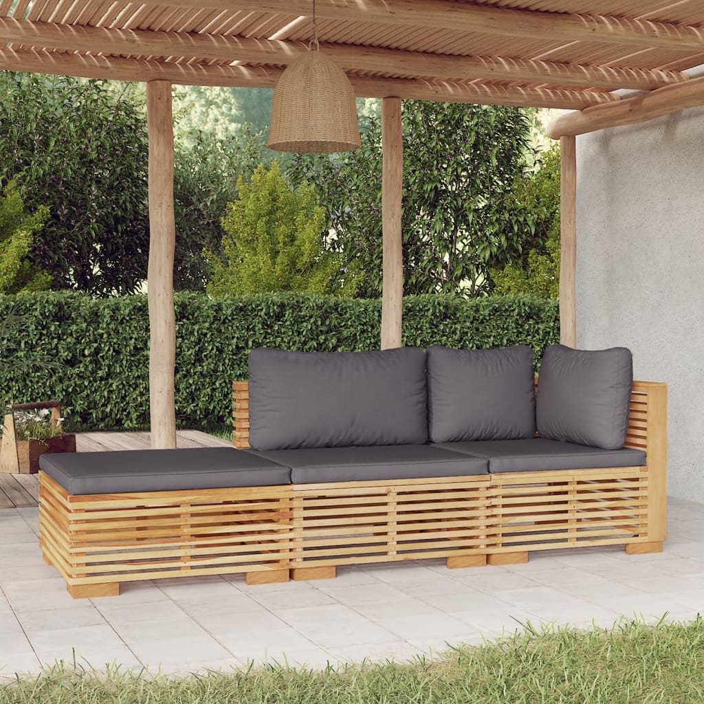 Set Divani da Giardino 3 pz con Cuscini Legno Massello di Teak - homemem39