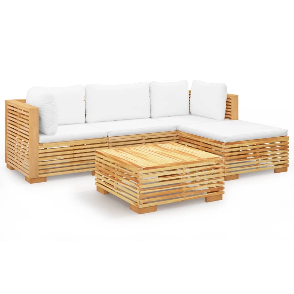 Set Divani da Giardino 5 pz con Cuscini Legno Massello di Teak - homemem39