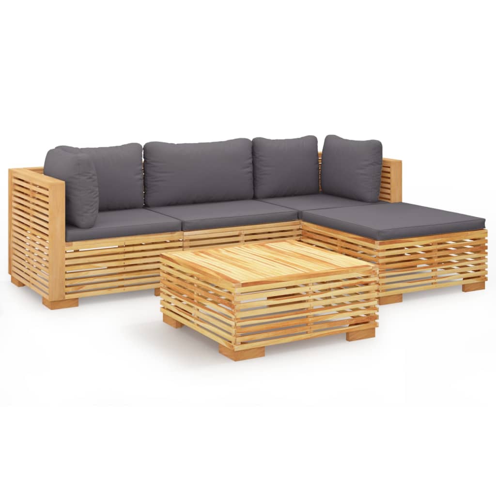 Set Divani da Giardino 5 pz con Cuscini Legno Massello di Teak - homemem39