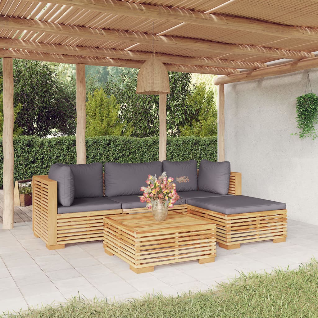 Set Divani da Giardino 5 pz con Cuscini Legno Massello di Teak - homemem39