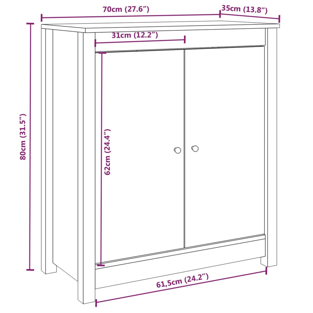 Credenza Bianca 70x35x80 cm in Legno Massello di Pino - homemem39