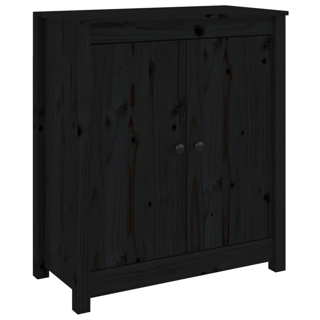 Credenza Nera 70x35x80 cm in Legno Massello di Pino - homemem39