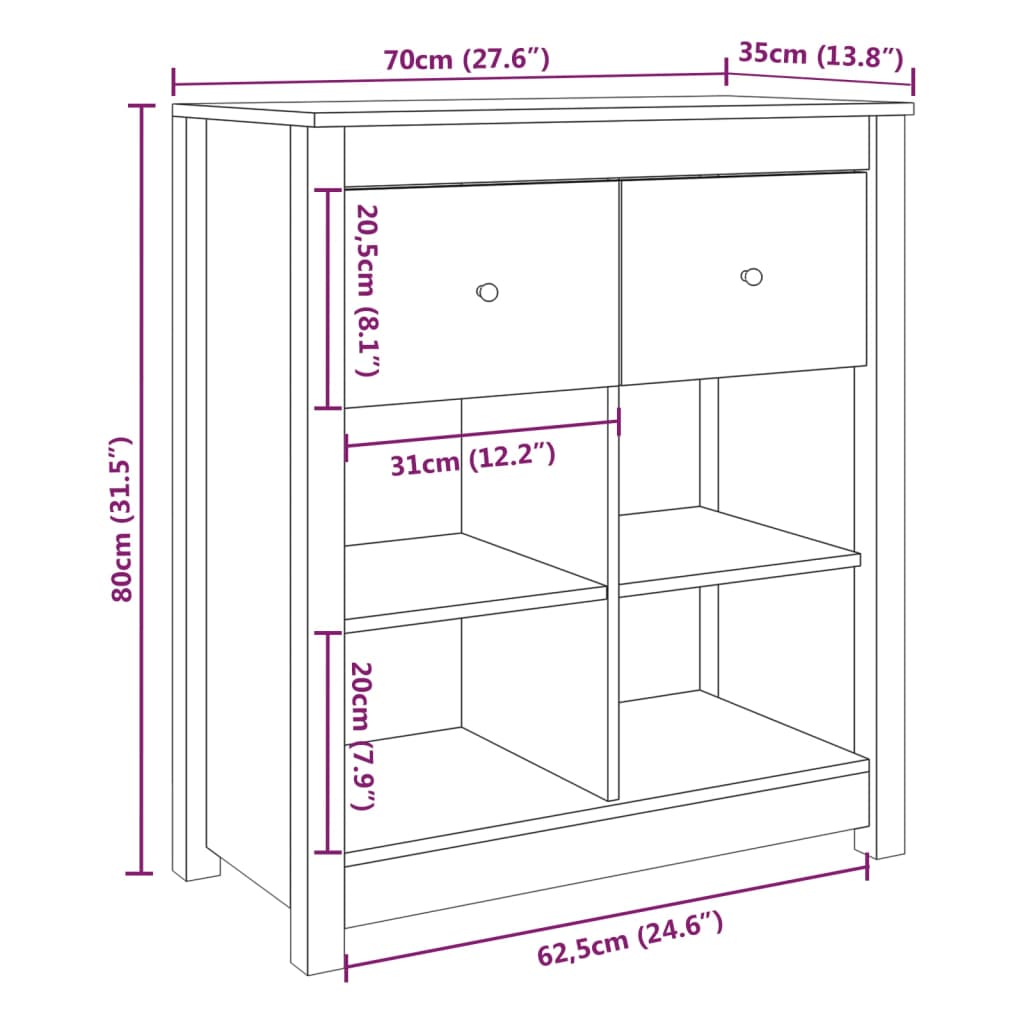 Credenza 70x35x80 cm in Legno Massello di Pino - homemem39