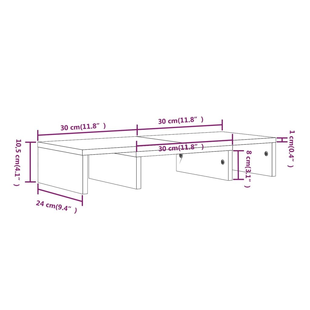 Supporto per Monitor 60x24x10,5 cm in Legno Massello di Pino - homemem39