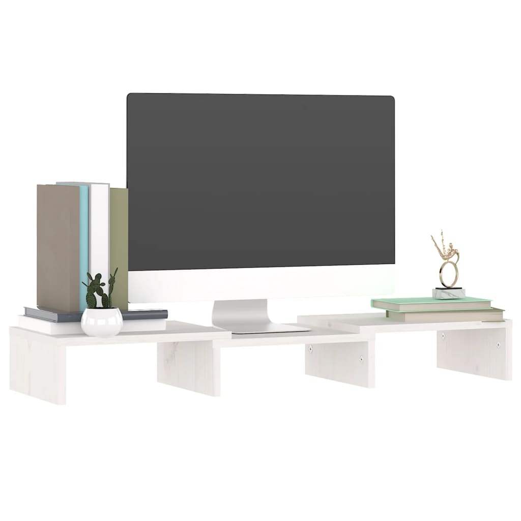 Supporto per Monitor Bianco 60x24x10,5cm Legno Massello di Pino - homemem39