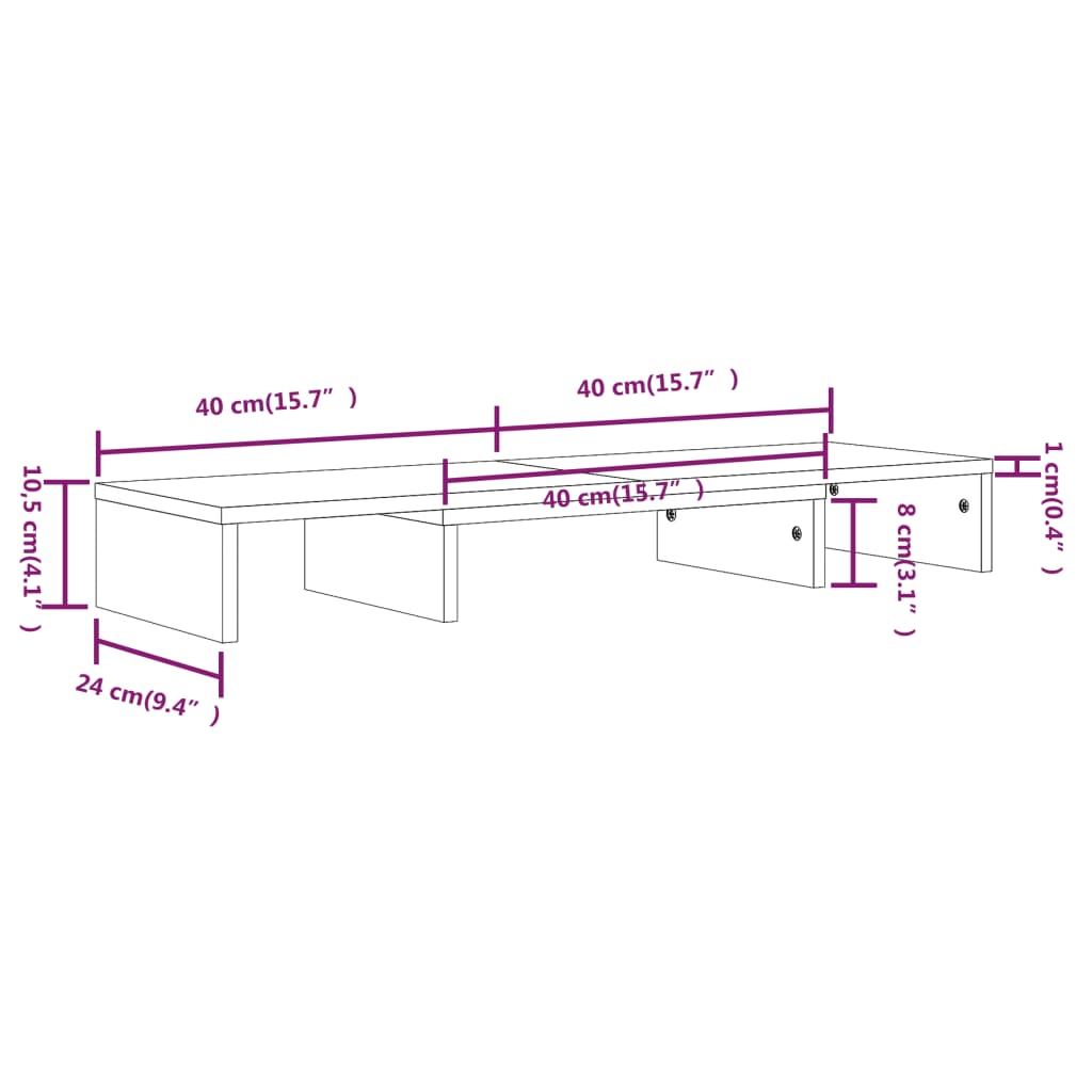 Supporto per Monitor Nero 80x24x10,5 cm Legno Massello di Pino - homemem39