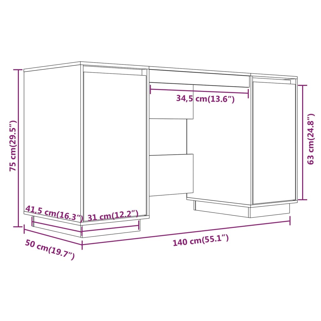 Scrivania Miele 140x50x75 cm in Legno Massello di Pino - homemem39