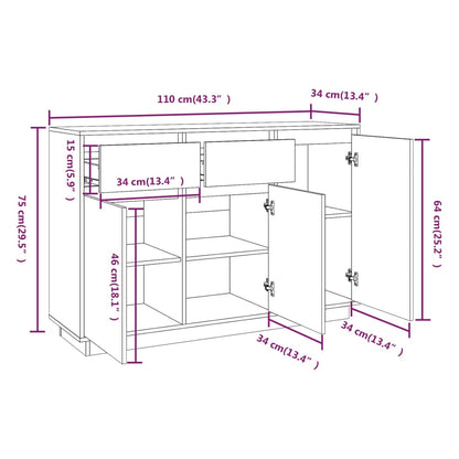 Credenza 110x34x75 cm in Legno Massello di Pino - homemem39