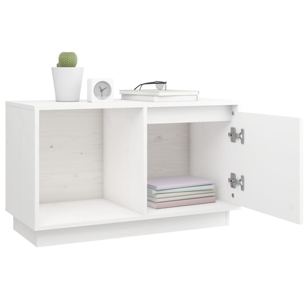 Mobile Porta TV Bianco 74x35x44 cm in Legno Massello di Pino - homemem39