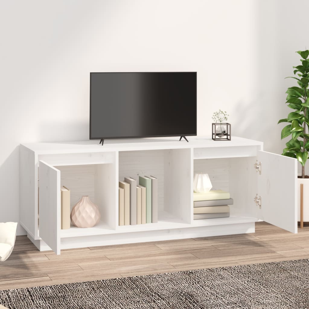 Mobile Porta TV Bianco 110,5x35x44 cm in Legno Massello di Pino - homemem39