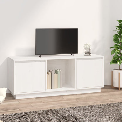 Mobile Porta TV Bianco 110,5x35x44 cm in Legno Massello di Pino - homemem39