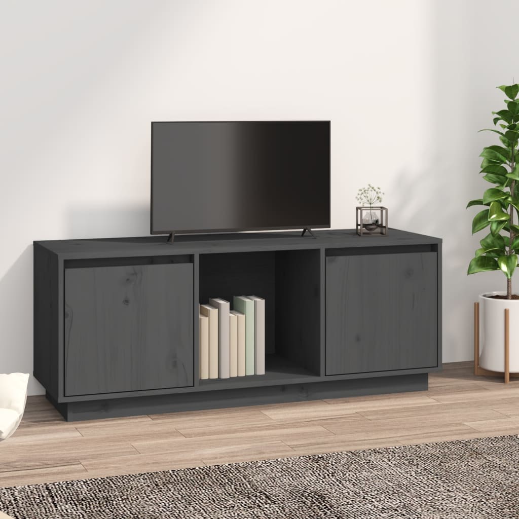 Mobile Porta TV Grigio 110,5x35x44 cm in Legno Massello di Pino - homemem39