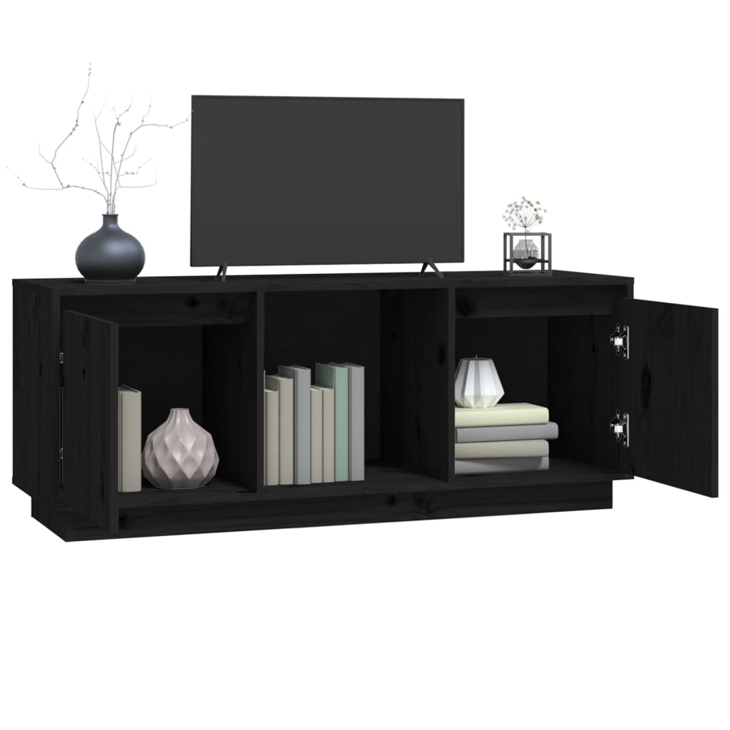 Mobile Porta TV Nero 110,5x35x44 cm in Legno Massello di Pino - homemem39