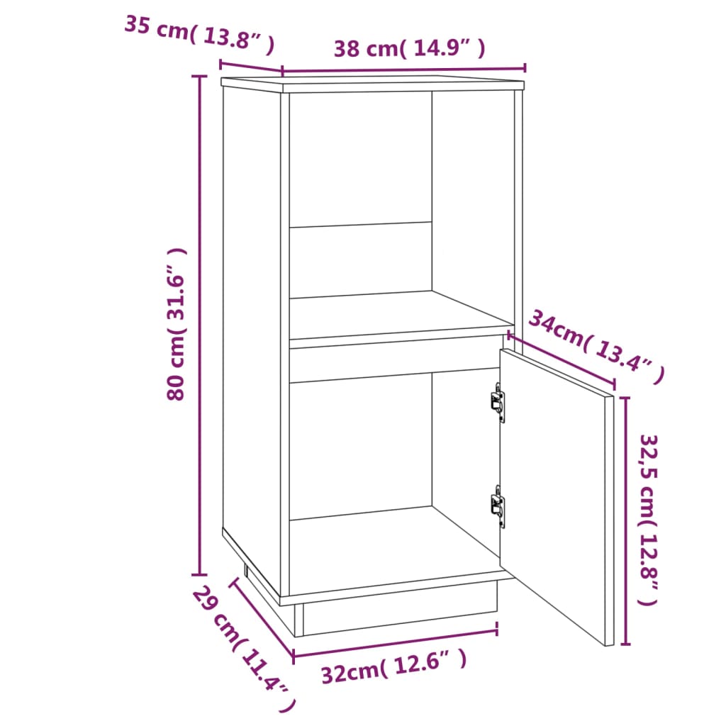 Credenza Bianca 38x35x80 cm in Legno Massello di Pino - homemem39