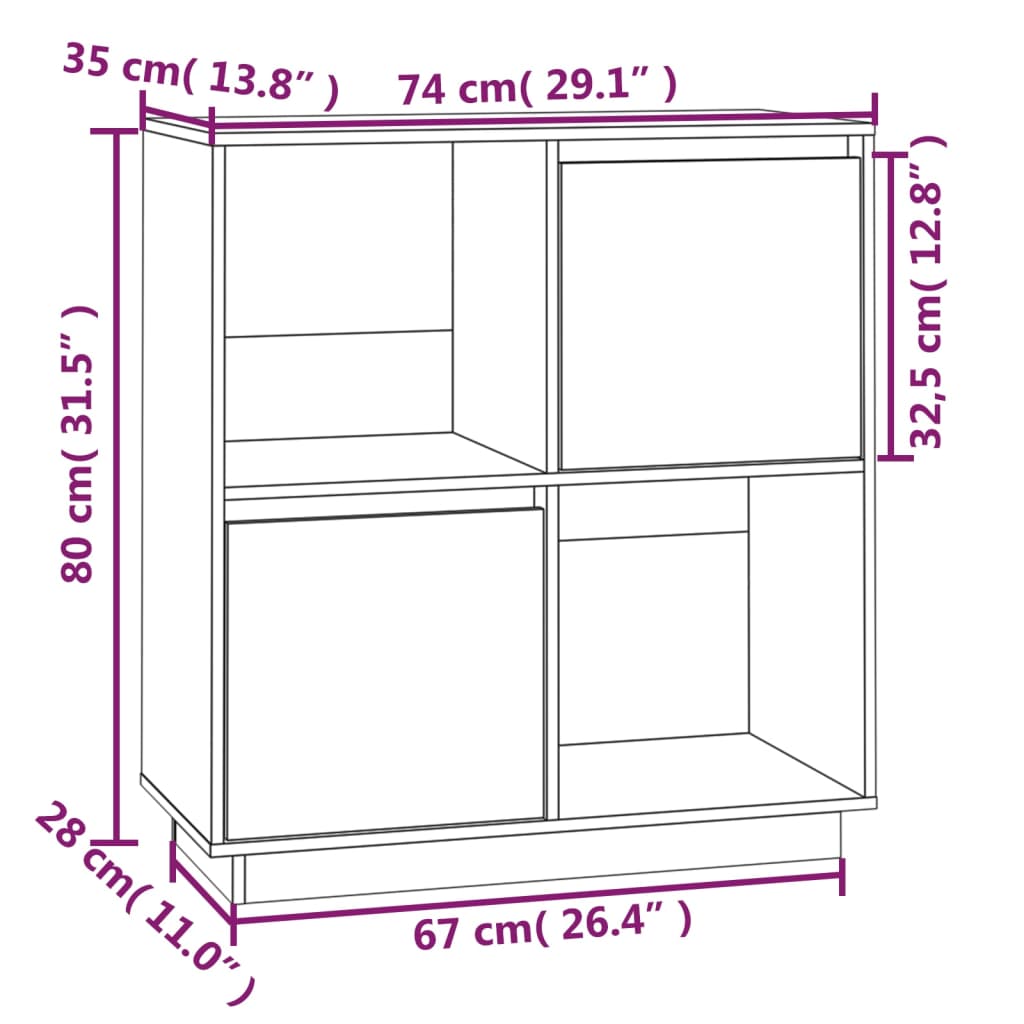 Credenza Bianca 74x35x80 cm in Legno Massello di Pino - homemem39