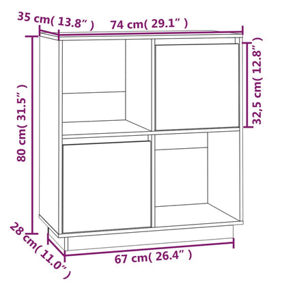 Credenza Grigia 74x35x80 cm in Legno Massello di Pino - homemem39