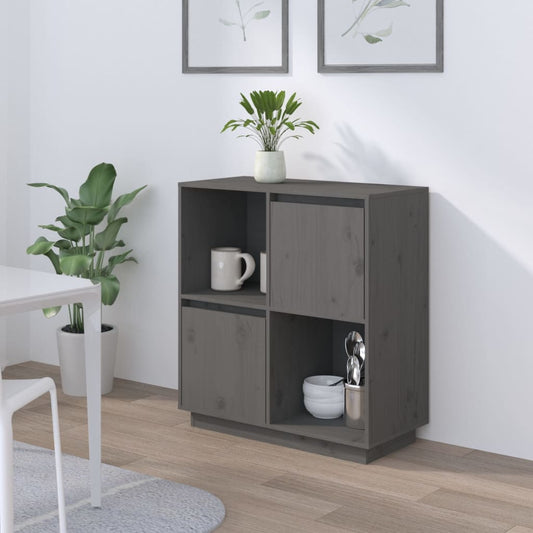 Credenza Grigia 74x35x80 cm in Legno Massello di Pino - homemem39