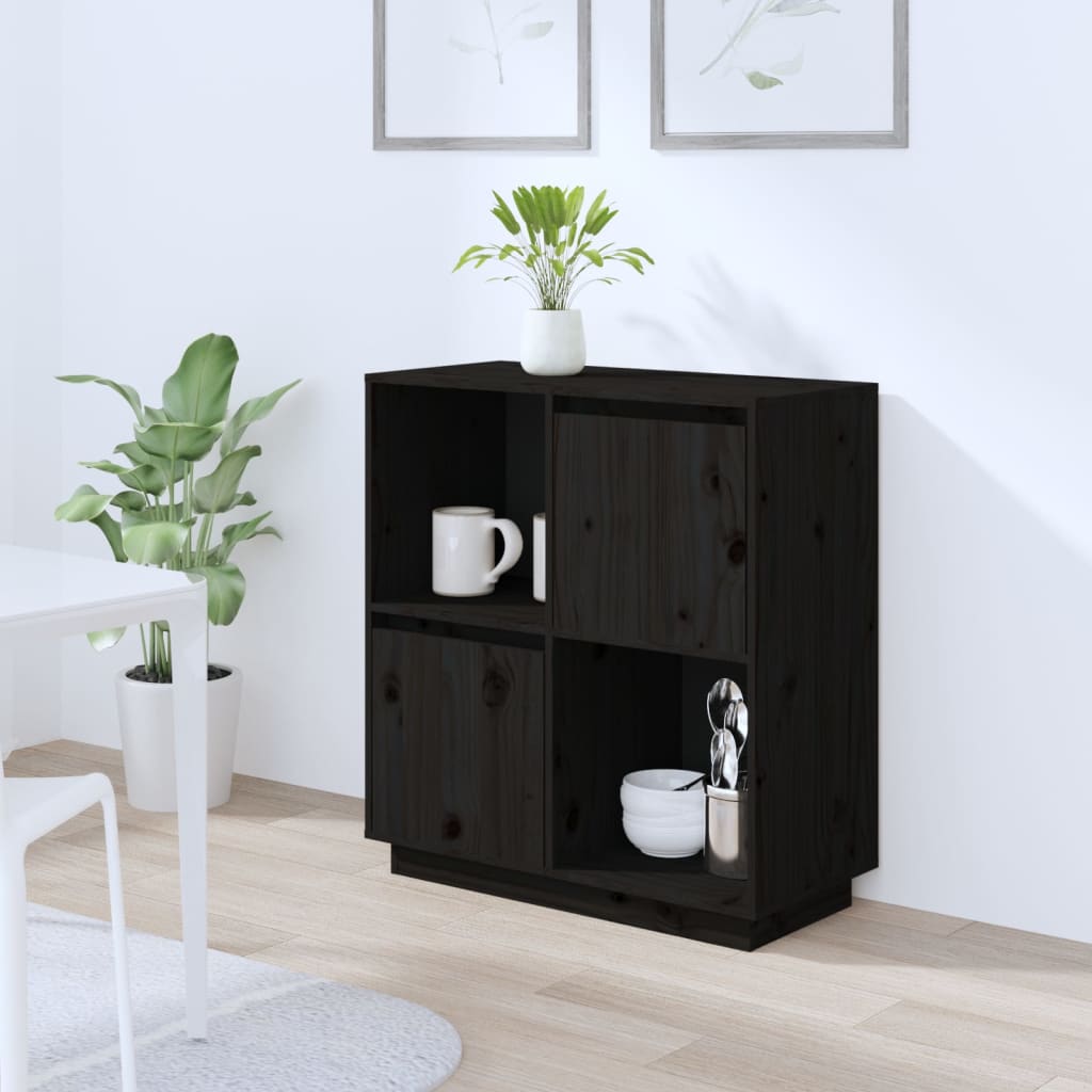 Credenza Nera 74x35x80 cm in Legno Massello di Pino - homemem39