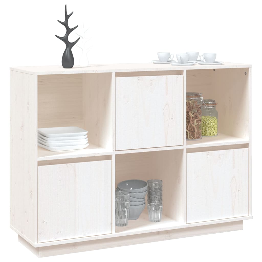 Credenza Bianca 110,5x35x80 cm in Legno Massello di Pino - homemem39