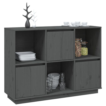 Credenza Grigia 110,5x35x80 cm in Legno Massello di Pino - homemem39