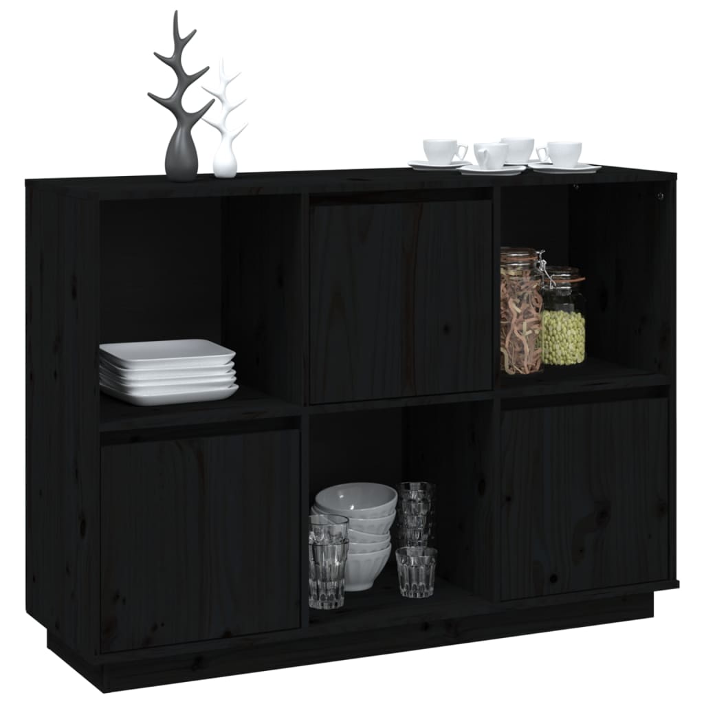 Credenza Nera 110,5x35x80 cm in Legno Massello di Pino - homemem39