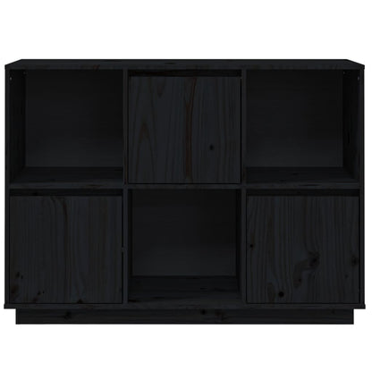 Credenza Nera 110,5x35x80 cm in Legno Massello di Pino - homemem39