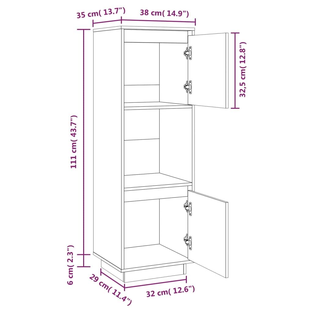 Credenza Grigia 38x35x117 cm in Legno Massello di Pino - homemem39