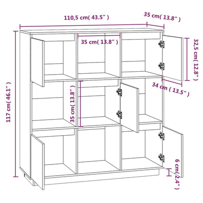 Credenza Bianca 110,5x35x117 cm in Legno Massello di Pino - homemem39