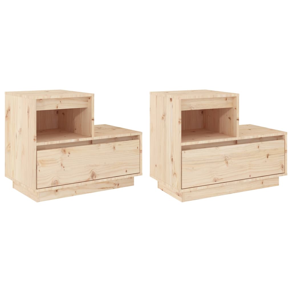 Comodini 2 pz 60x34x51 cm in Legno Massello di Pino - homemem39