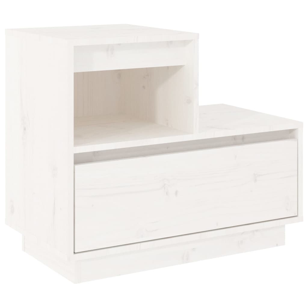 Comodini Bianchi 2 pz 60x34x51 cm in Legno Massello di Pino - homemem39